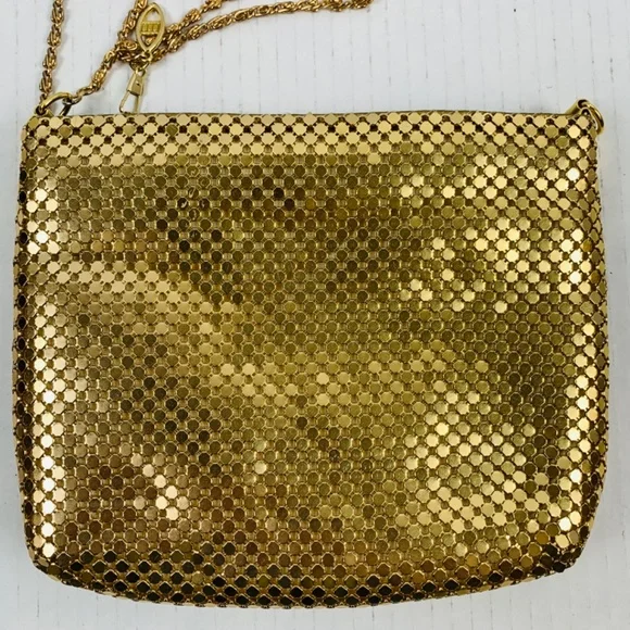 Vintage Gold Mesh Metallic Small Shoulder Bag Evening 70's 80's Disco Glam Prom - Picture 4 of 11